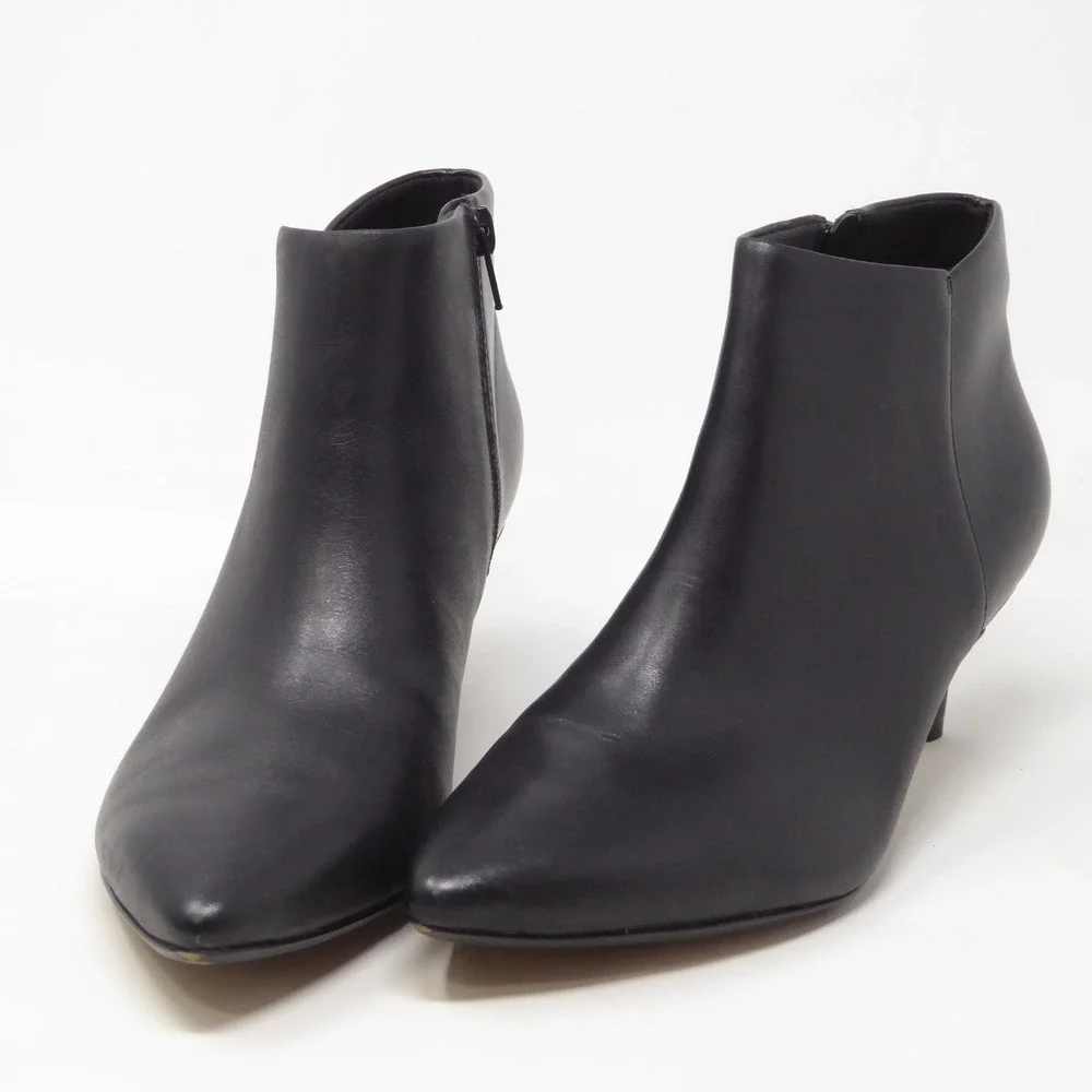 Clarks Womens Linvale Sea Ankle Boots Black Leather Pointed Toe Kitten Heel 8